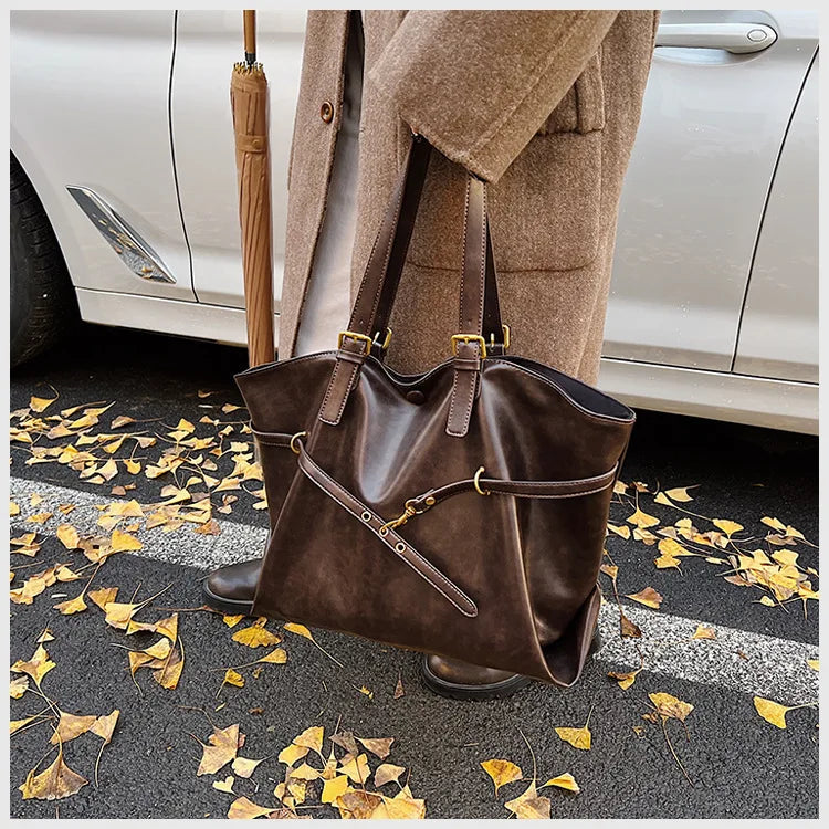 Large Capacity Winter Lady Shoulder Bag Vintage Casual Girl Tote Bags Y2K Pu Leather Female Handbags Women's Commuter Bag Purse