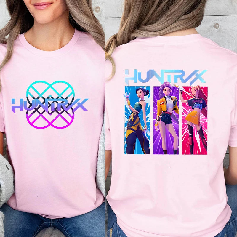 Kpop Demon Hunter HuntrX Print T-Shirts Fashion Casual Short Sleeve T-shirt Fashion Korean Anime Tshirts Women Clothes Tees Tops