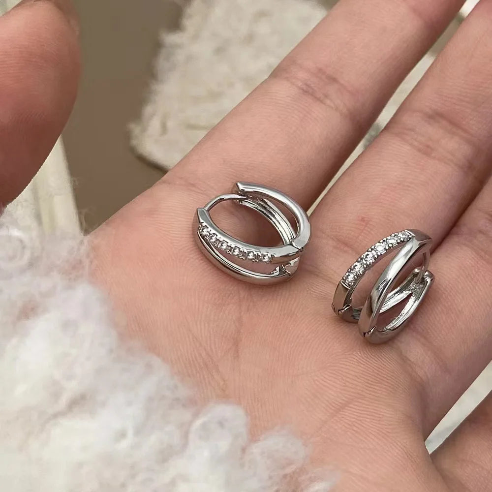 2Pcs Stainless Steel Crystal Zirconia Hoop Earrings for Women Girls Trendy Circle Punk Ear Loops Party Fashion Jewelry Gifts