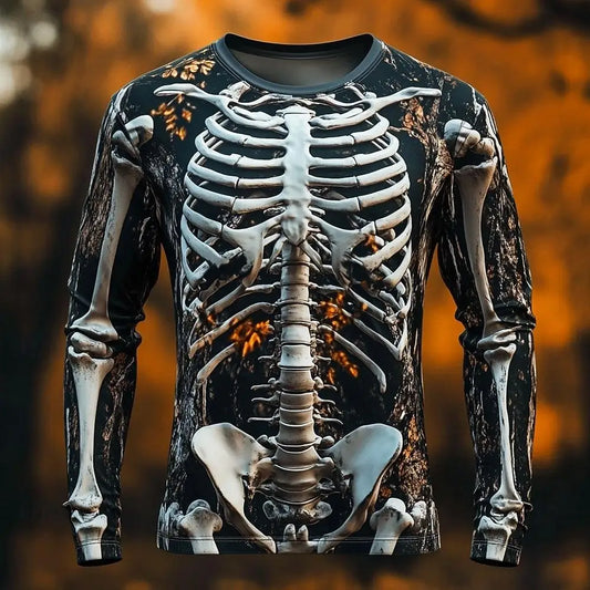 Halloween Cool Personality Skull 3d Print T-shirt Autumn Breathable Long Sleeve Tops Street Festival Party Casual Punk Clothes