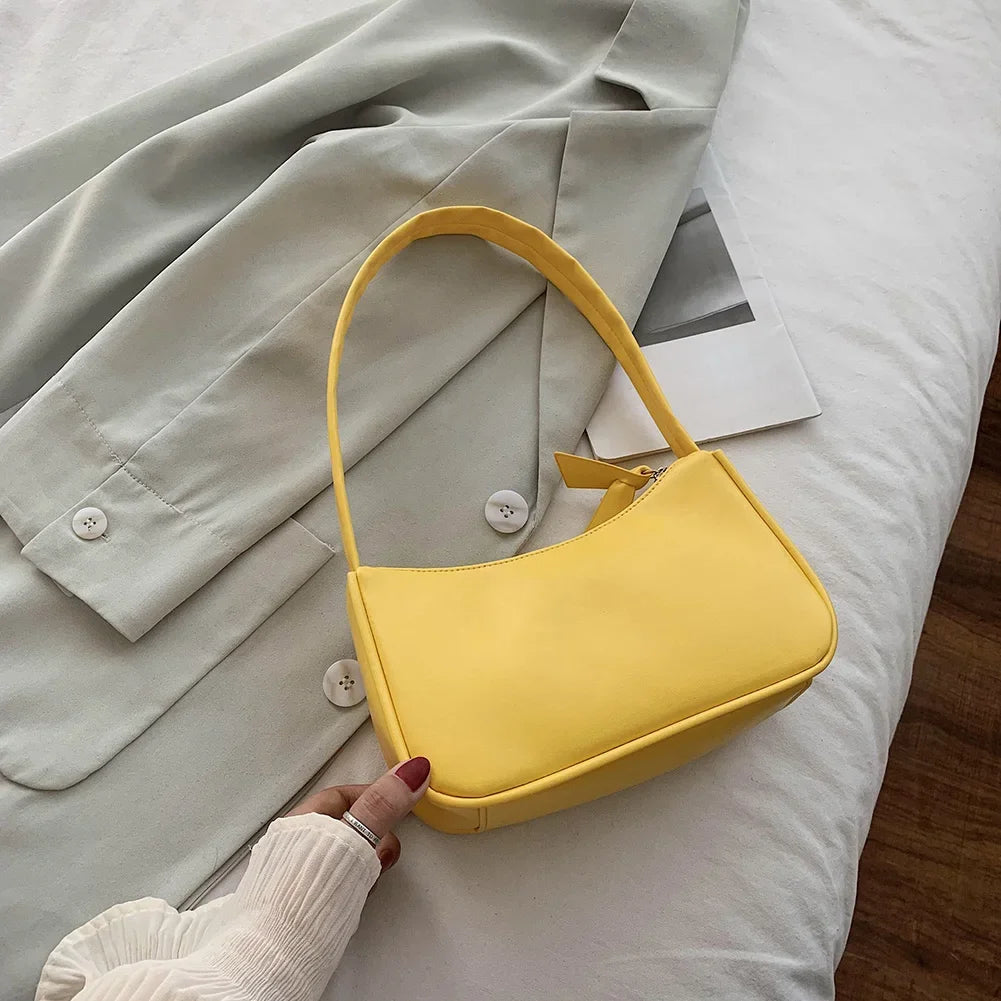 New Retro Soft PU Leather Women Shoulder Underarm Bags Casual Solid Color Small Top-Handle Handbags Ladies Fashion Shoulder Bags