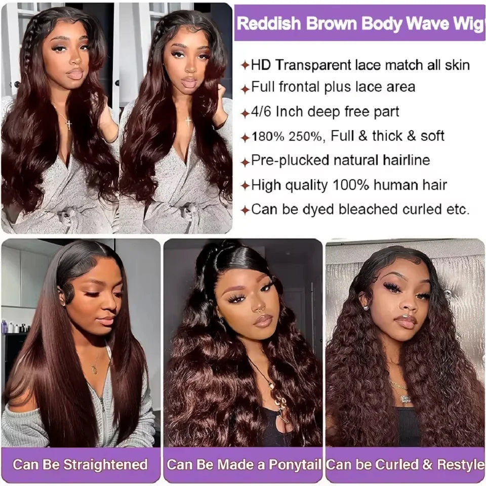 V Part Wig Ombre Reddish Brown Human Hair Remy Raw 28 30 Inch 250% No Glue Brazilian Loose Wavy V Part Human Hair Wigs for Women