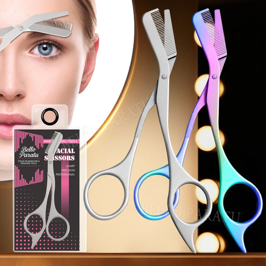 1Pcs Eyebrow Trimming Scissors with Combs Professional Eyebrow Trimmer Stainless Steel Grooming Eyebrow Shaping Scissors Tools