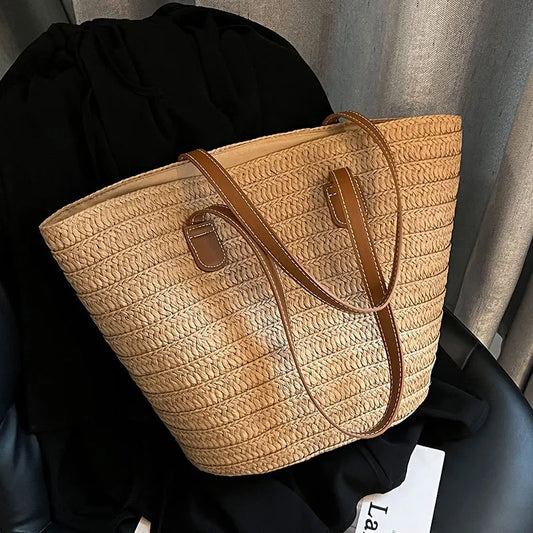Women's Large Capacity Shoulder Bag Summer Straw Woven Basket Handbag Fashion Female Luxury Designer Beach Bag Bali Shopper Tote