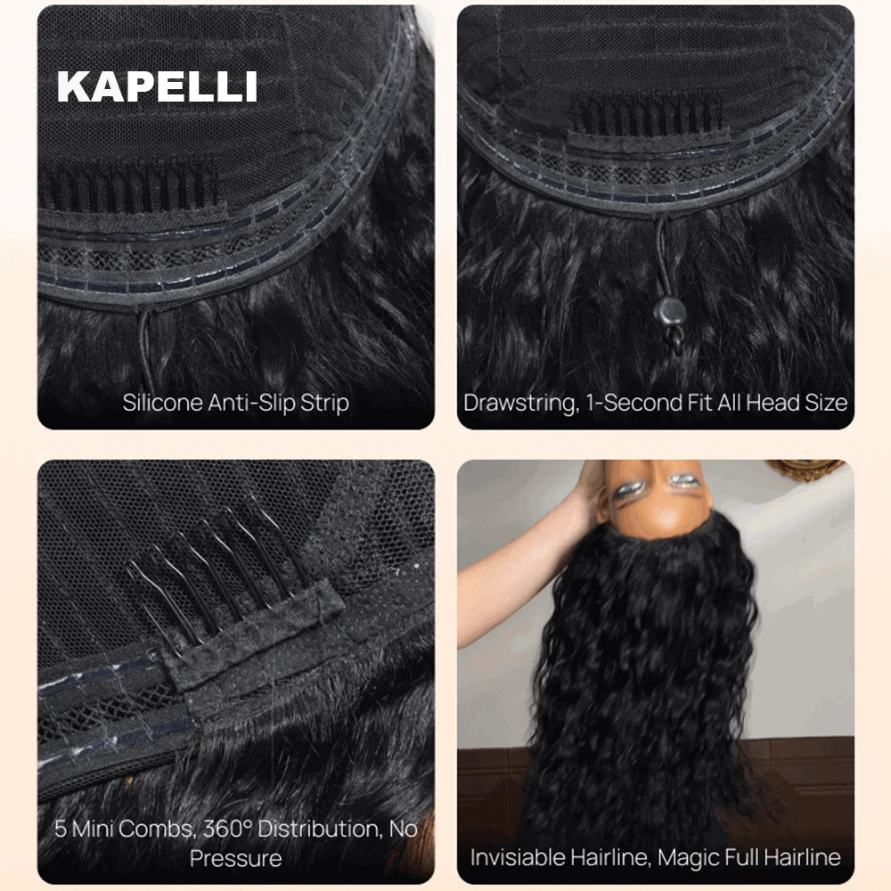 Half Wig Human Hair Kinky Curly Glueless Wig Human Hair Ready to Wear 3 IN 1 Half Wig With Drawstring 250 Density Curly Half Wig