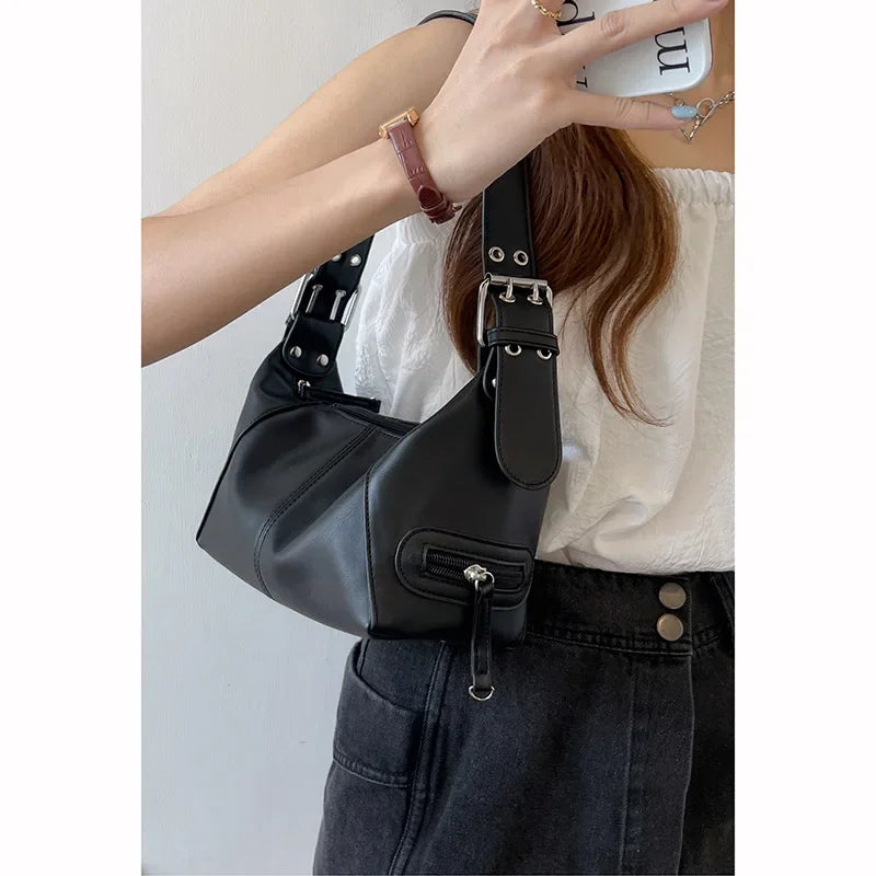 Y2K  Style Shoulder Bag Shoulder Purse For Girls Street Wear For Women Trendy Motorcycle Handbag Minimalist