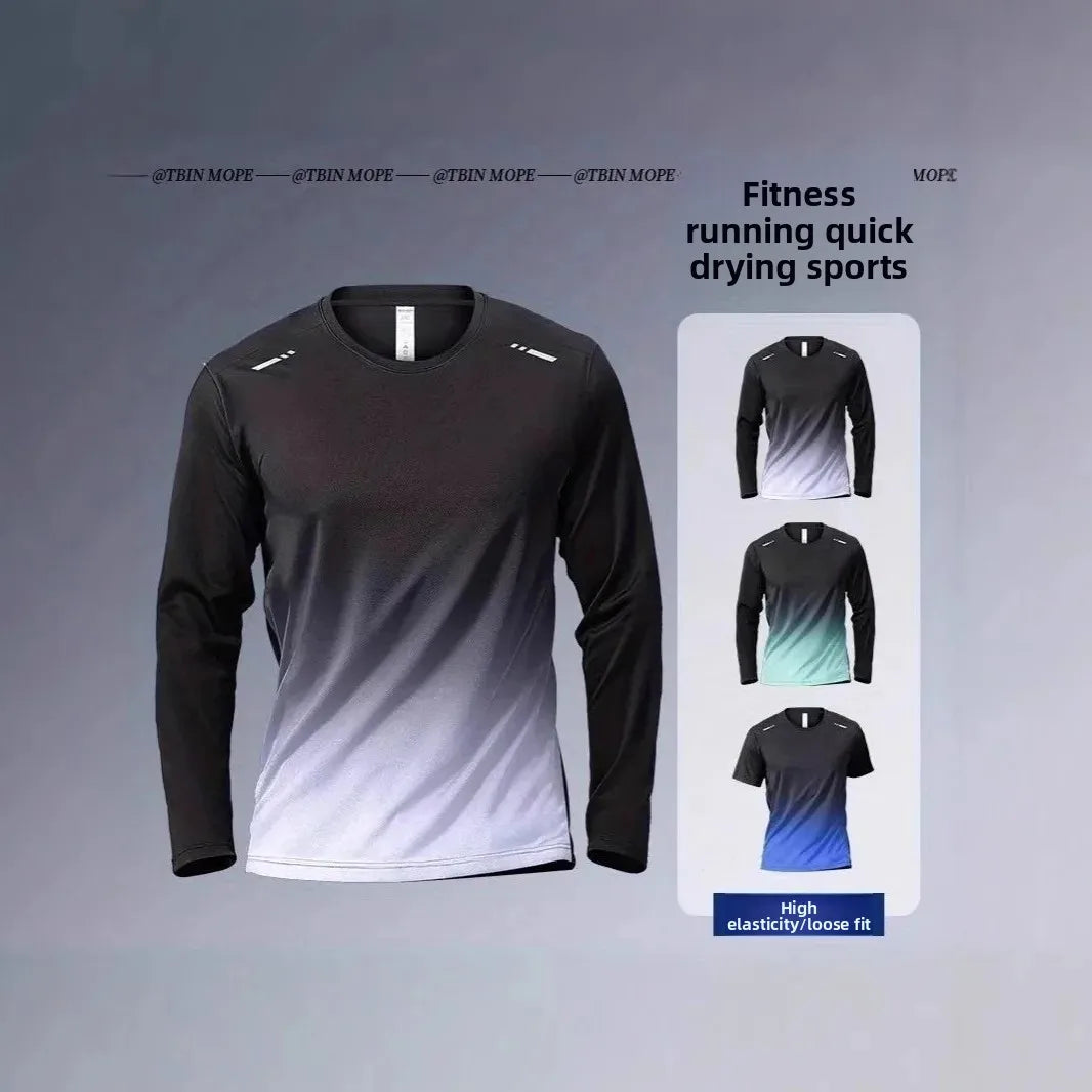 Quick Dry Ice Silk Men's T-Shirt Thin Sport Long Sleeve Loose Fitness Training Running Clothes New Style Summer Breathable Top