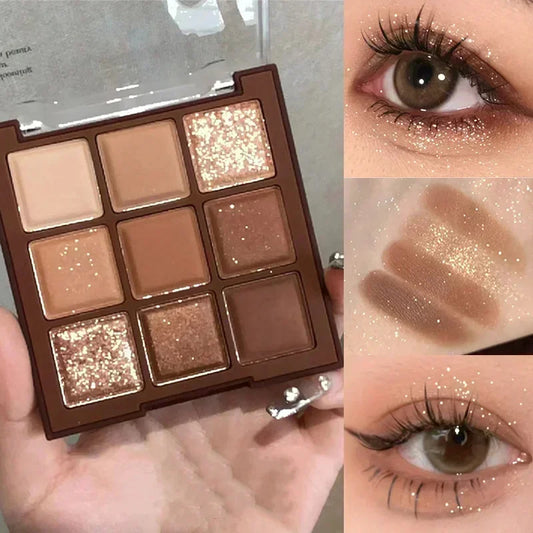 9 Colors Chocolate Eye Shadow Palette Pearly Matte Earth Color Eyeshadow Pallete Shiny Sequins Eye Pigments Lasting Makeup