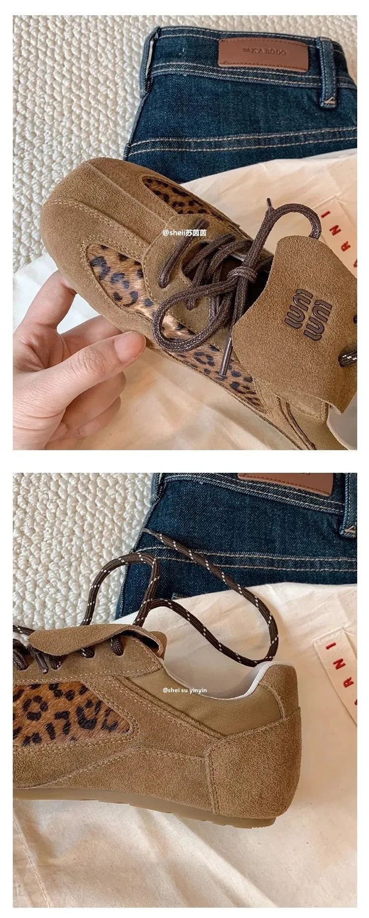 Sheii Retro Leopard Print Mink Casual Sport Flip Cover Deqin Shoes Women Board Shoes Comfortable Breathable Summer Sneakers