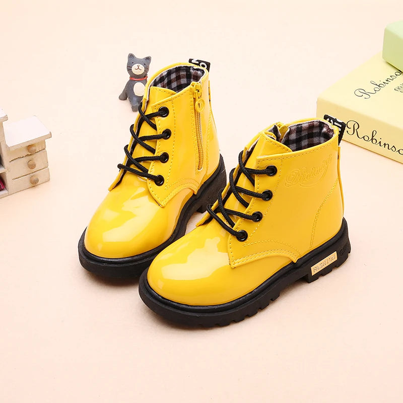 2022 New Winter Children Shoes PU Leather Waterproof Plush Boots Kids Snow Boots Brand Girls Boys Casual Boots Fashion Sneakers