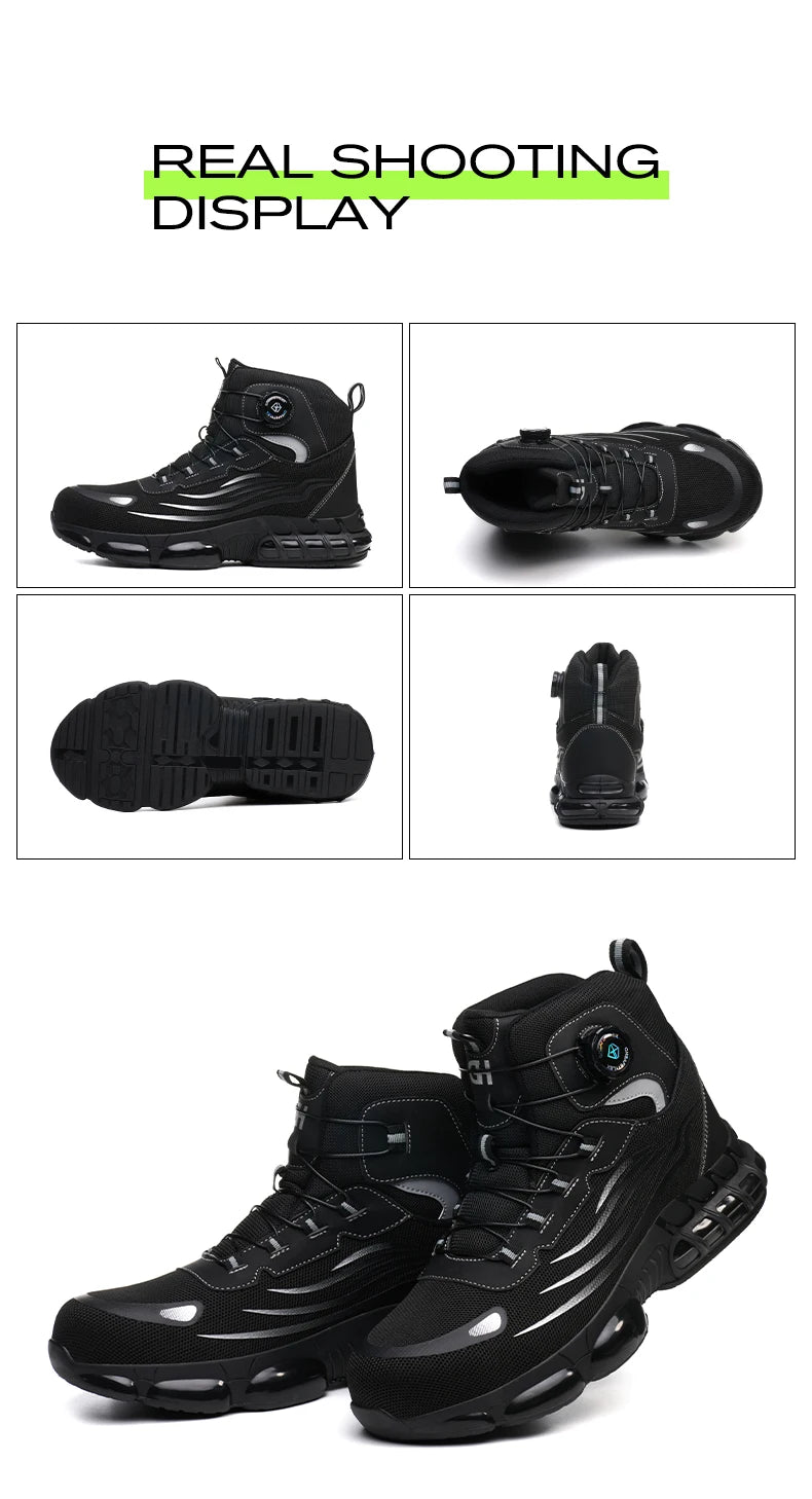 High Top Work Safety Boots Men Steel Toe Cap Work Shoes Rotating Button Indestructible Sneakers Protection Men Safety Shoes