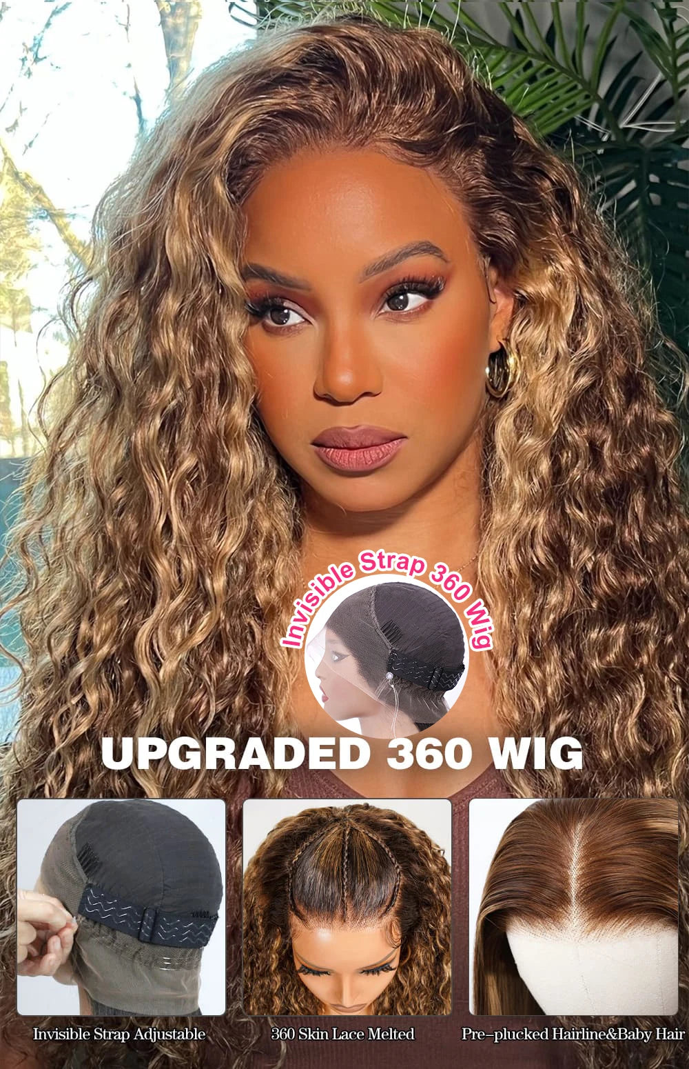 Invisible Strap 360 Full Lace Glueless Wig Chocolate Brown Deep Wave Frontal Wig Hidden Water Wave Lace Front Wig Human Hair