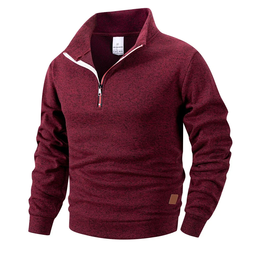 Autumn Men's Stand Collar Pullovers Slim Fit Warm Solid Color Half Zipper Long Sleeve Sweater Men's Casual Sweatshirts Top