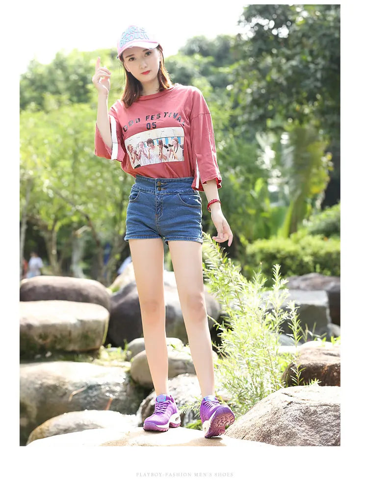 New Running Shoes Ladies Breathable Sneakers Summer Light Mesh Air Cushion Women's Sports Shoes Outdoor Lace Up Training Shoes