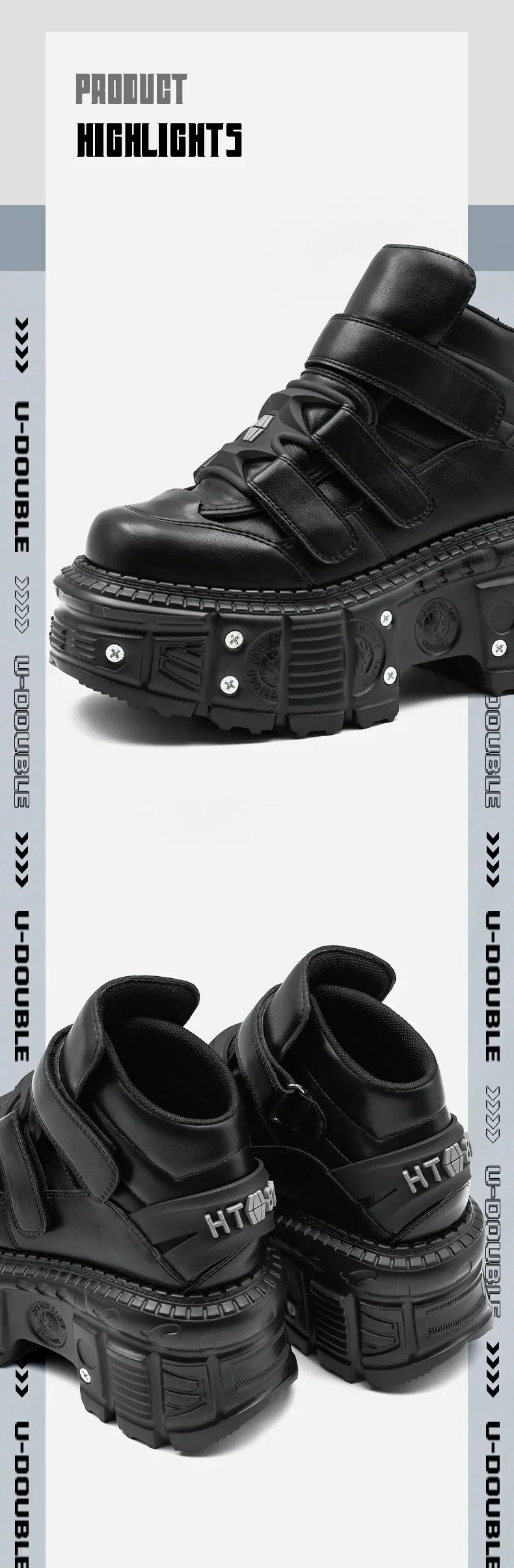 2025 New Punk Style Women Shoes Gothic Ankle Rock Boots Lace-up Heel Height 9CM Platform Shoes Woman Metal Decor Woman Sneakers