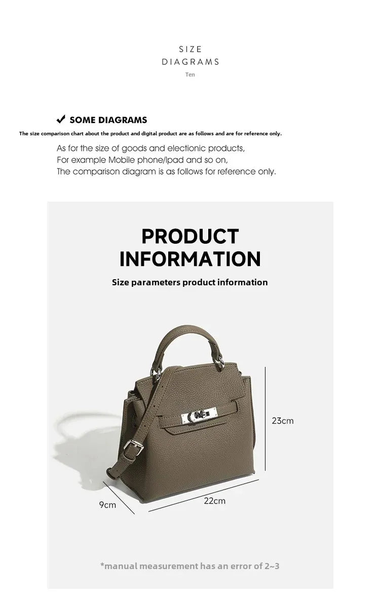 Fashionable Kelly Bag 2025 New Women's Crossbody Bag Retro Lychee Pattern Lock Buckle Single Shoulder Diagonal Bag Luxury Feel