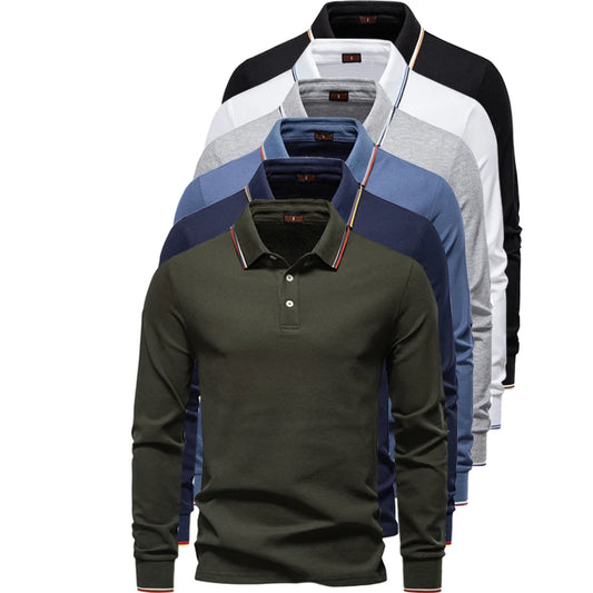 2025 New Men's Polo Shirts for Men Cotton Solid Color Long Sleeve Lapel Polo Desinger High Quality Male T-Shirt Dropshipping