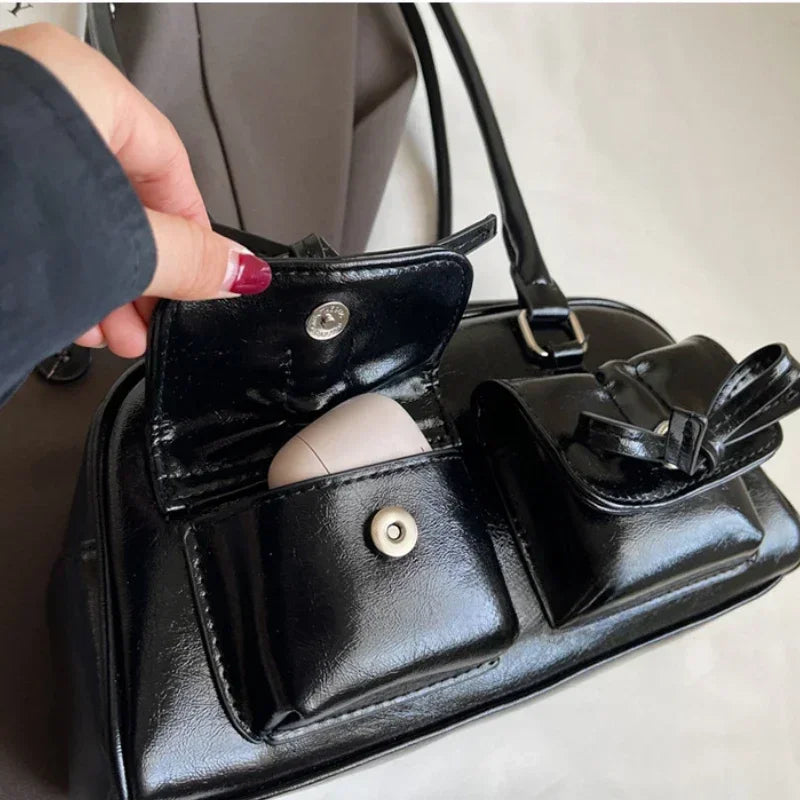 Vintage Women Business Shoulder Bags Simple Ladies Commute Tote Bag Pu Leather Female Underarm Bag Burgundy Large Handbags Purse