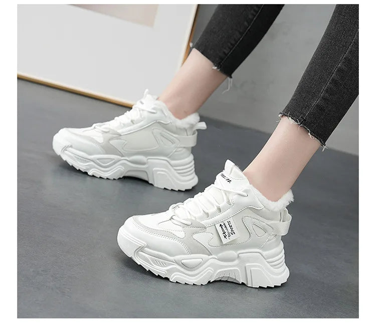 Winter New Women High Top Snow Boots Warm Plush Woman Comfortable Sneakers Waterproof Cottom Shoes Fashion Female Footwear 2025