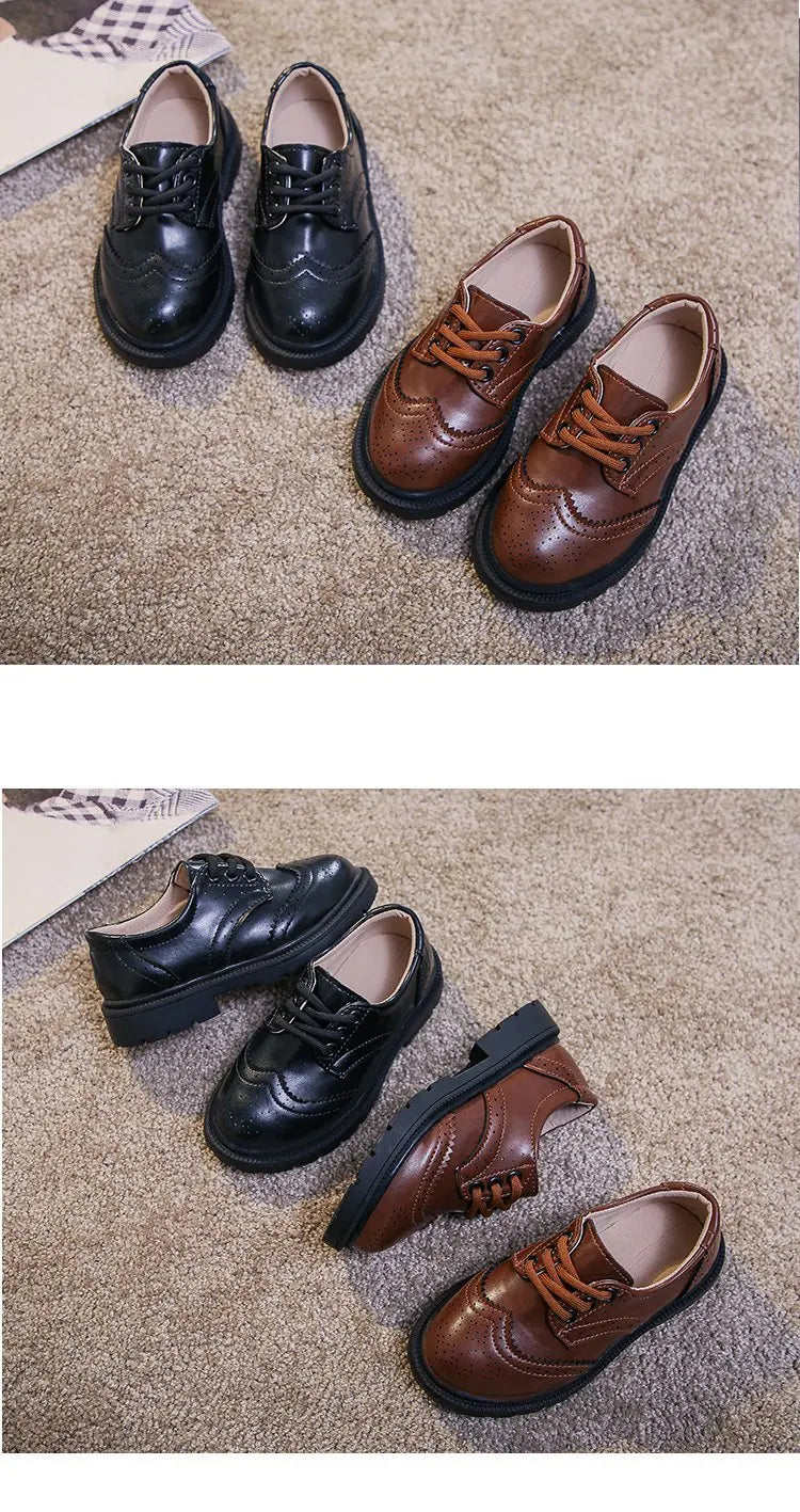 Boys Formal Shoes Girls Leather Shoes Black for School Party Wedding Lace-up Kids Oxfords Classic Fashion Soft 26-36 Breathable