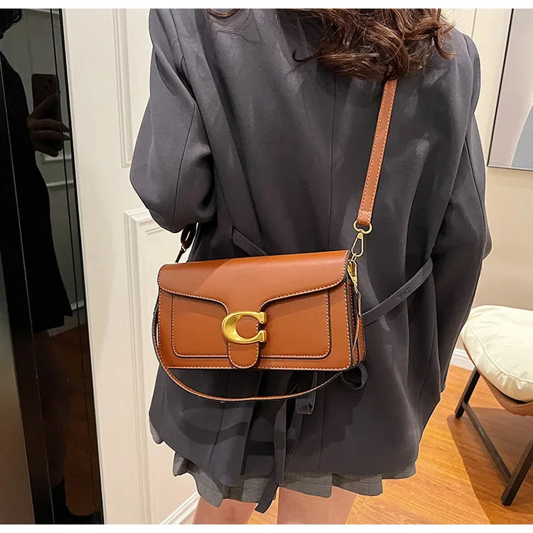 2025 New Women's High-End Pure Color Simple Square Bag Multi-Layer Commuting Single Shoulder Bag Neutral Minimalist Style