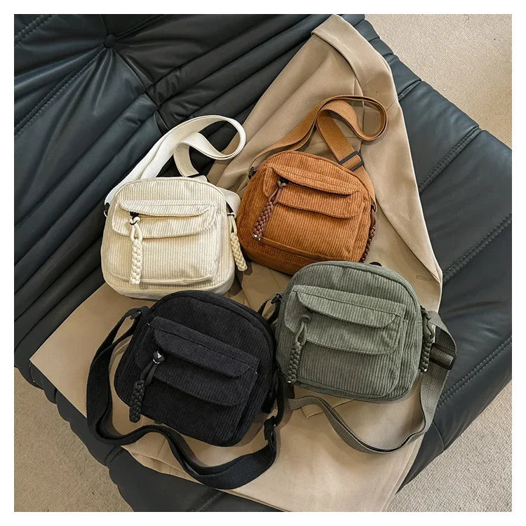 Corduroy Daily Handbag Fashionable Versatile Shoulder Bag for Women Multi-Compartment Zipper Closure Commute Women's Tote Bag