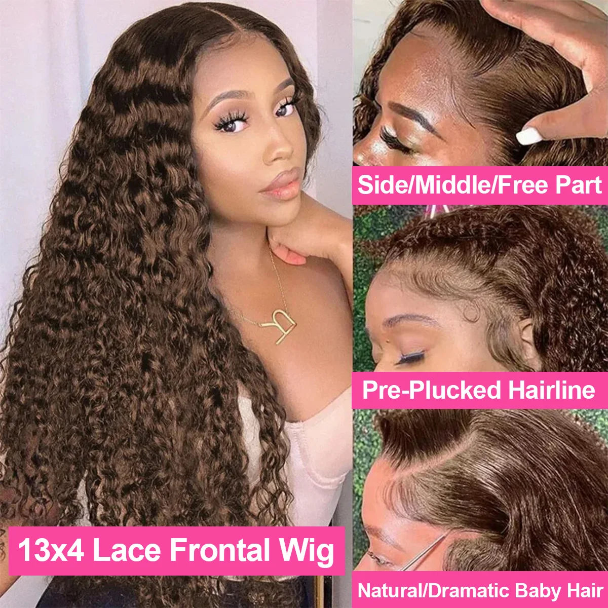 200 Density Chocolate Brown Deep Wave Lace Front Human Hair Wig 38Inch Color Hd Lace Frontal Wig For Women 13x4 Water Curly Wigs