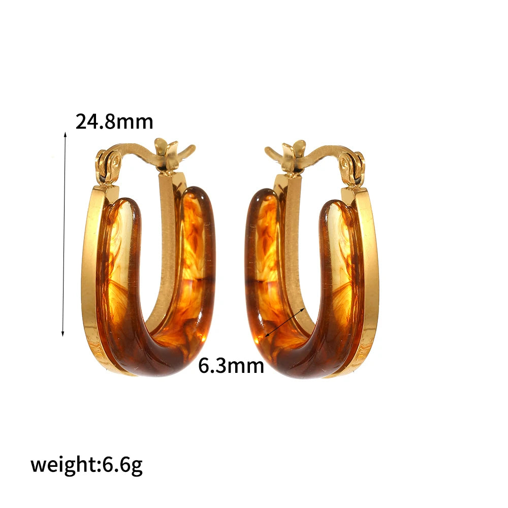 2025 New Design Brown Resin Geometric Shape Earrings Stainless Steel 18k Gold-plated Ear Studs for Women