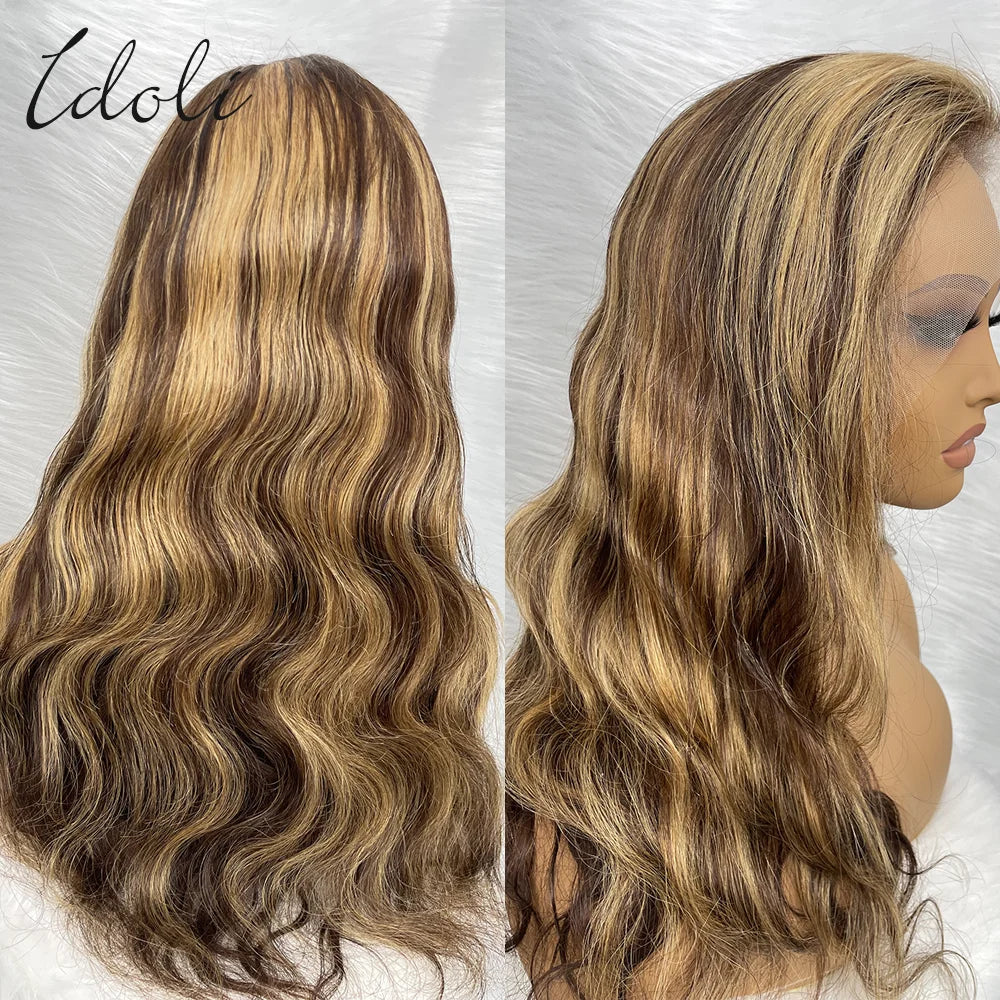 Highlight Wig Human Hair Body Wave Lace Frontal Wigs Colored 13x4 Lace Frontal Wig P4/27 Ombre Honey Blond Lace Front Human Hair