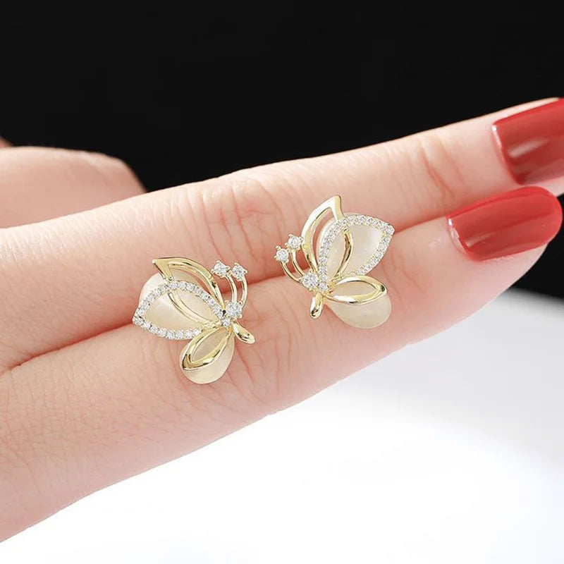 2025 New Unique Design Fashion Simple Butterfly Cat's Eye Inlay Drill Earrings for Women Luxury Paty Jewerly GIfts Daily Wear