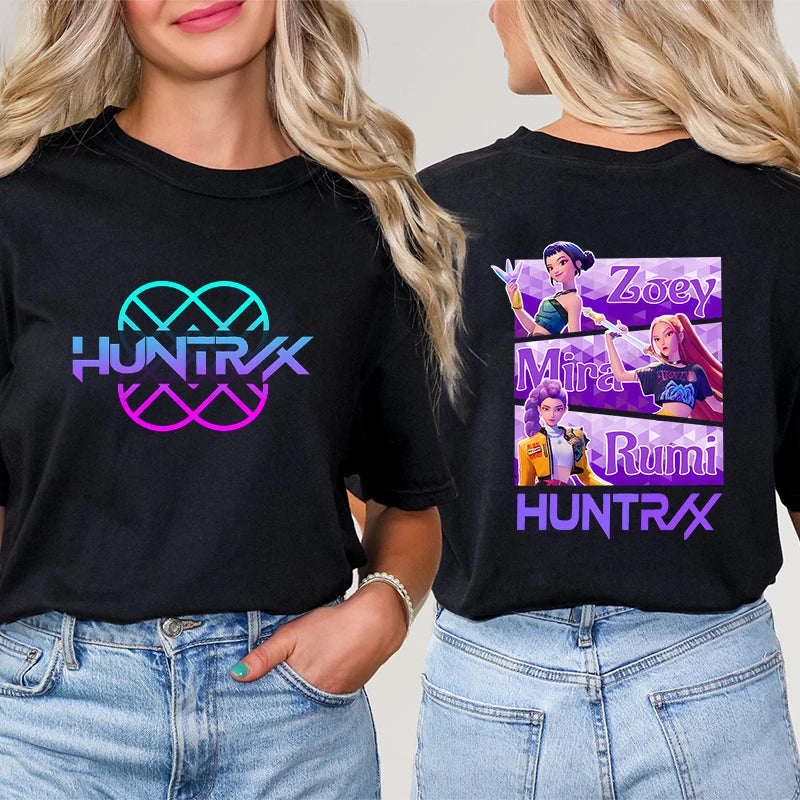 Kpop Demon Hunter HuntrX Print T-Shirts Fashion Casual Short Sleeve T-shirt Fashion Korean Anime Tshirts Women Clothes Tees Tops