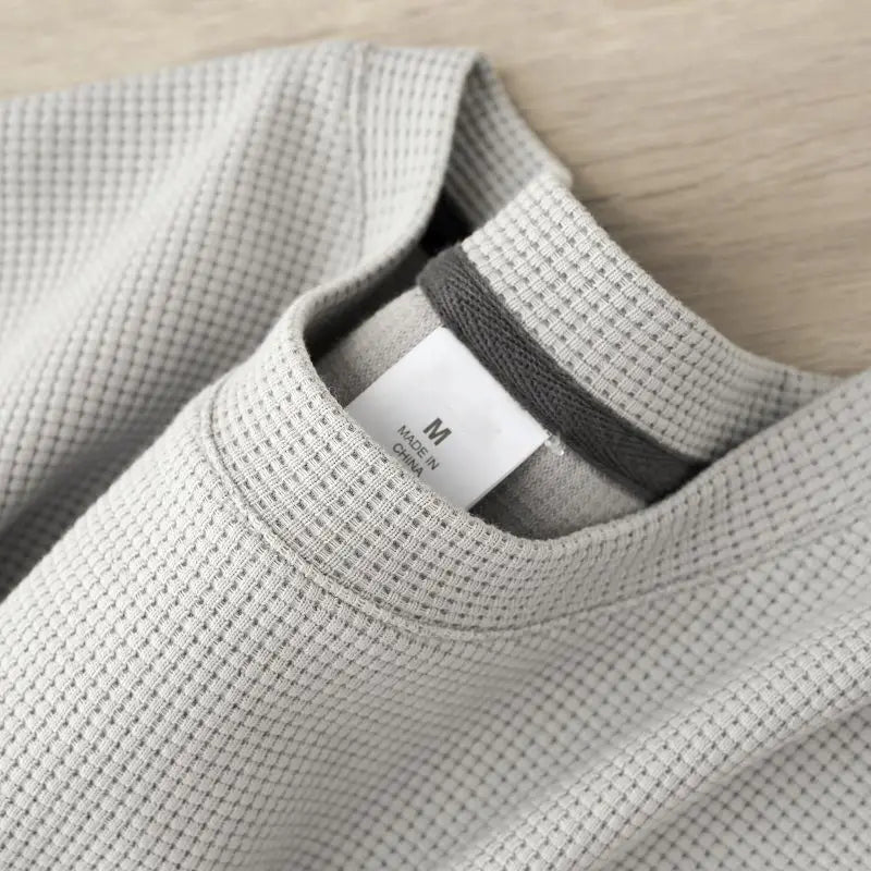 Waffle Short Sleeved T-shirt for Men and Women Summer Japanese Round Neck Half Sleeved Top Loose Casual Solid Color T-shirt