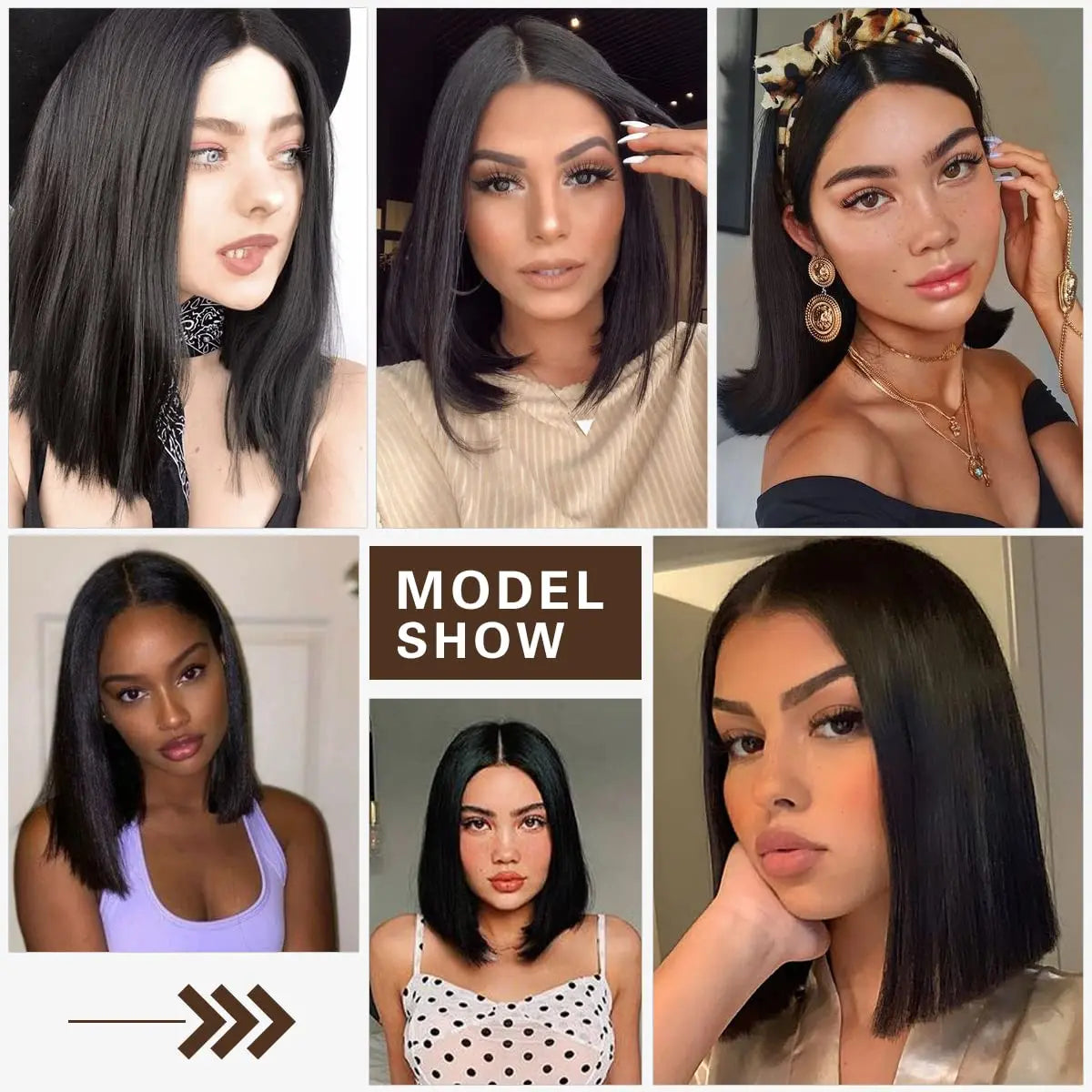 Black Synthetic Wig Shoulder Length Bob Wig For Women In The Middle Part of The Straight Hair Natural Heat-Resistant Head Cover