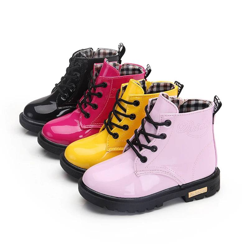 2022 New Winter Children Shoes PU Leather Waterproof Plush Boots Kids Snow Boots Brand Girls Boys Casual Boots Fashion Sneakers