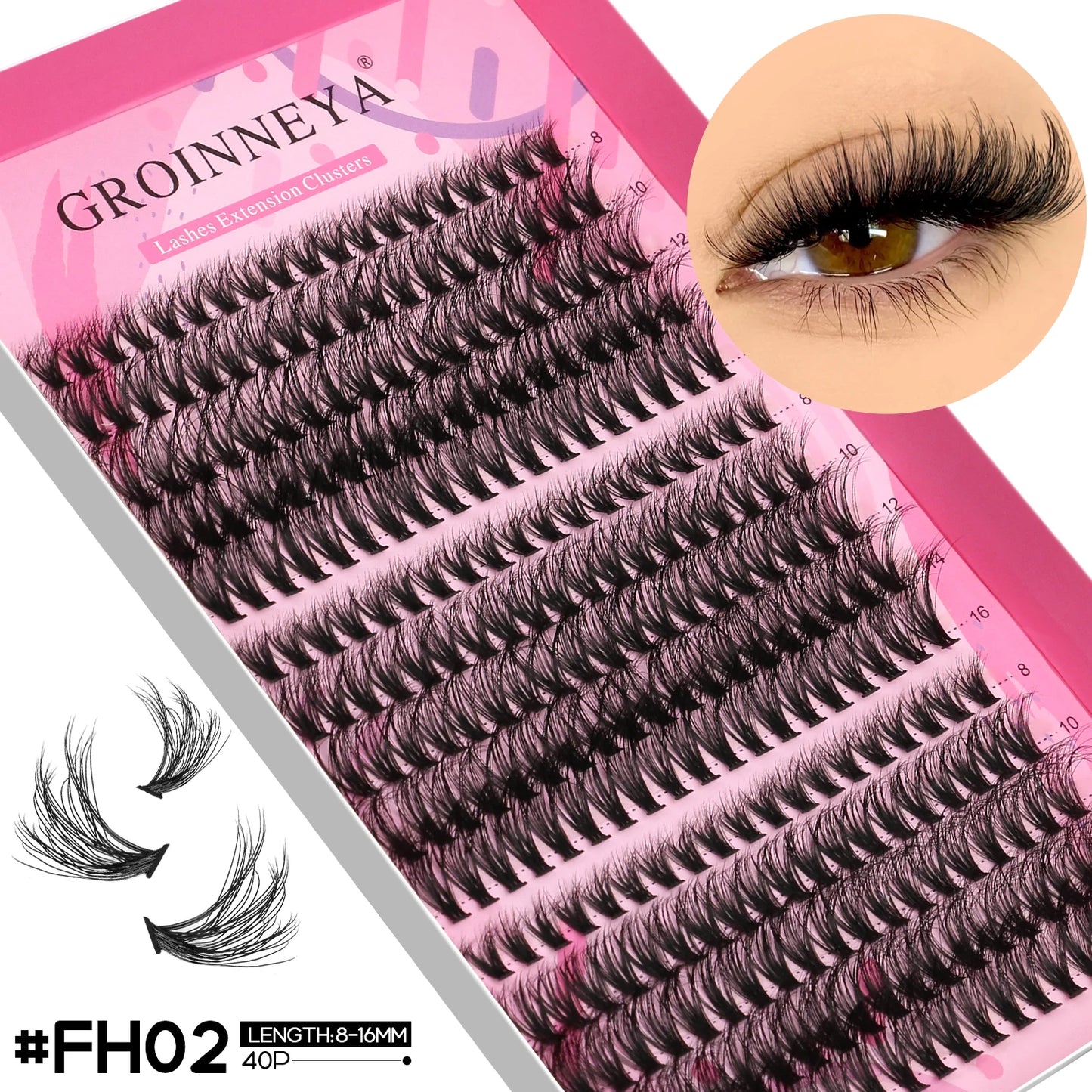 GROINNEYA Lashes Clusters Faux Mink Lashes Eyelash Extension Voluminous Fluffy Wispy Cat Eyelashes Eyelashes Clusters Makeup