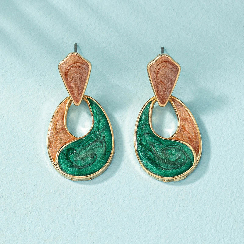 Green Enamel Hollow Water Drop Women's Hanging Earrings Colorful Glaze Geometric Statement Drop Earrings 2025 new trend