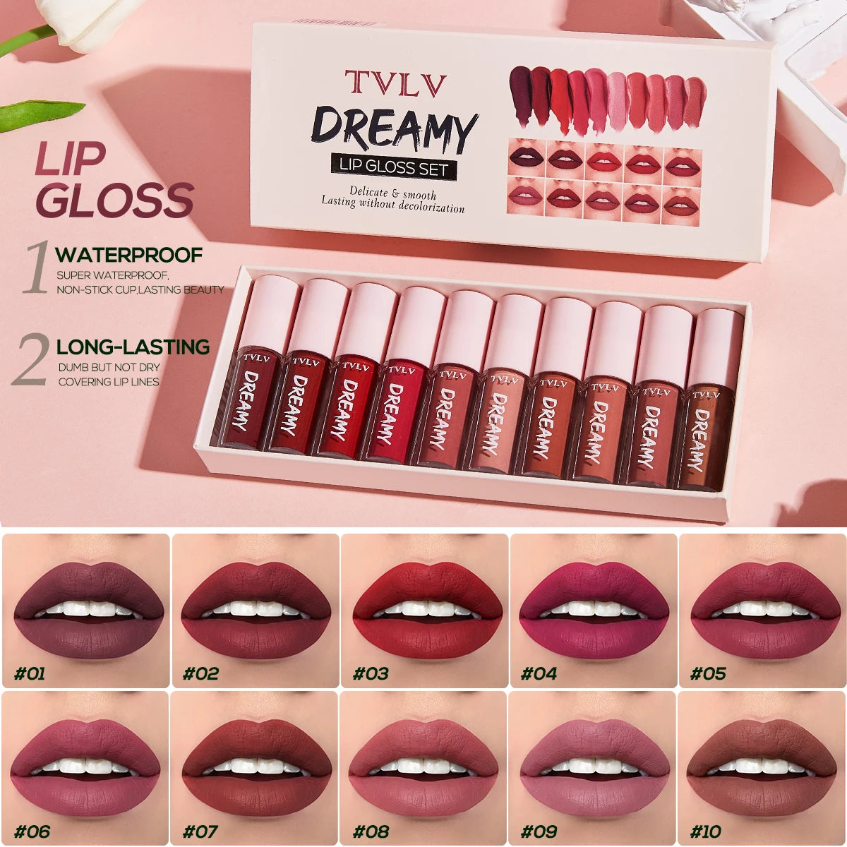 10 Pieces/Set Lip Gloss Velvet Lipstick: Waterproof and Long-Lasting Lip Gloss Women's Moisturizing Lipstick Set