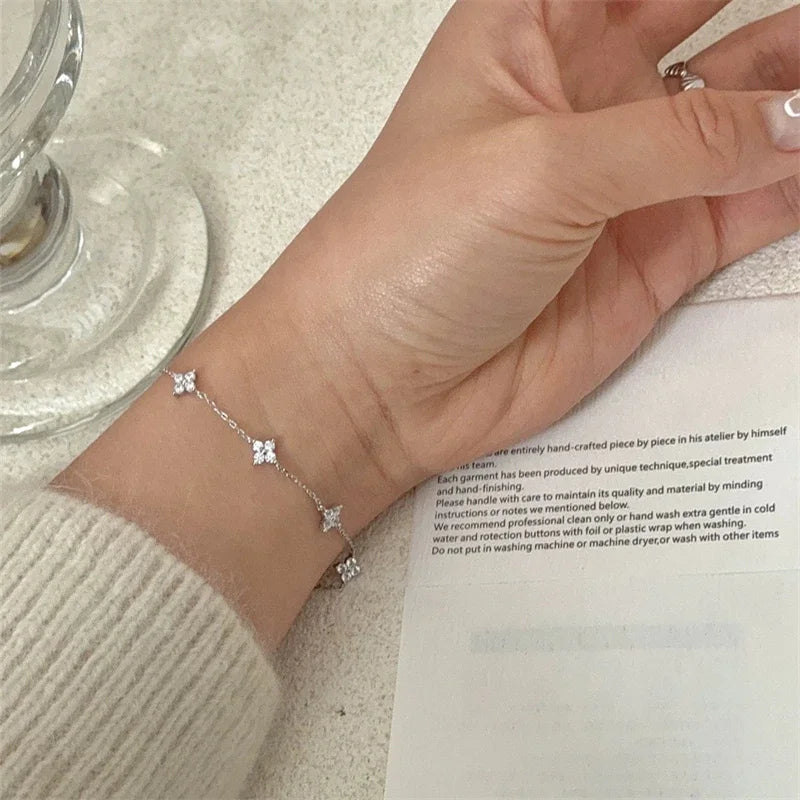 925 Sterling Silver Crystal Flower Bracelet for Women Girls New Personality Korean Chain Fashion Jewelry Accessories Party Gifts