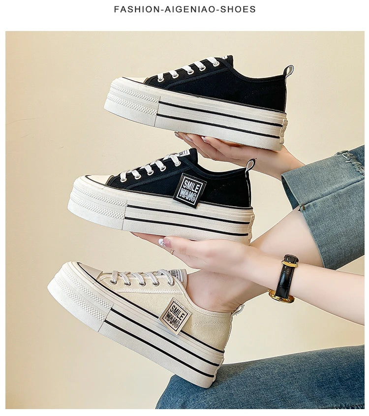 Spring Summer And autumn New thick-soled Canvas shoes Women's muffin sole Versatile Popular Sports small white Shoes Women 2025