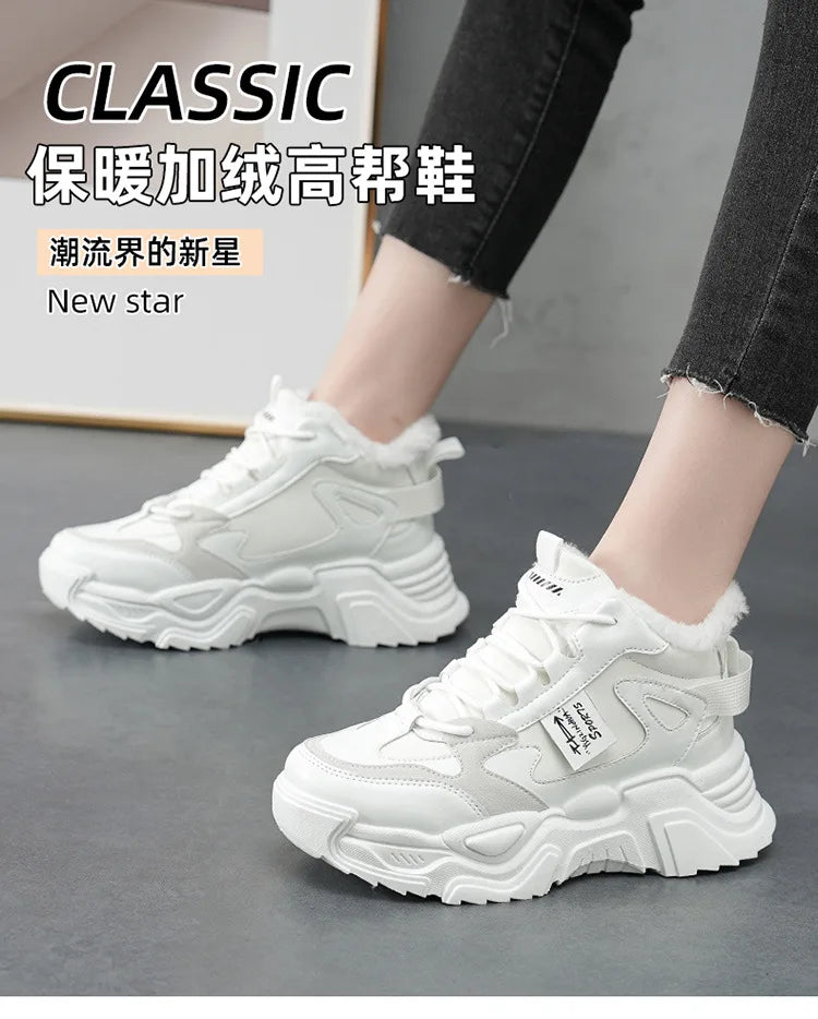 Winter New Women High Top Snow Boots Warm Plush Woman Comfortable Sneakers Waterproof Cottom Shoes Fashion Female Footwear 2025