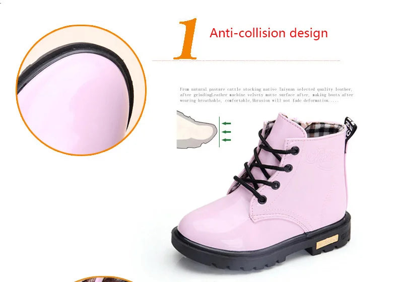 2022 New Winter Children Shoes PU Leather Waterproof Plush Boots Kids Snow Boots Brand Girls Boys Casual Boots Fashion Sneakers