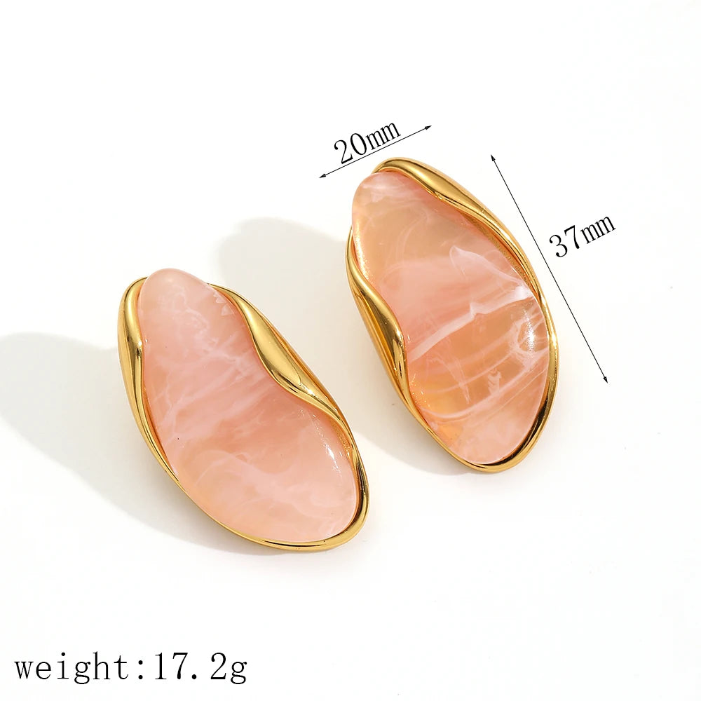 2025 New Design Brown Resin Geometric Shape Earrings Stainless Steel 18k Gold-plated Ear Studs for Women