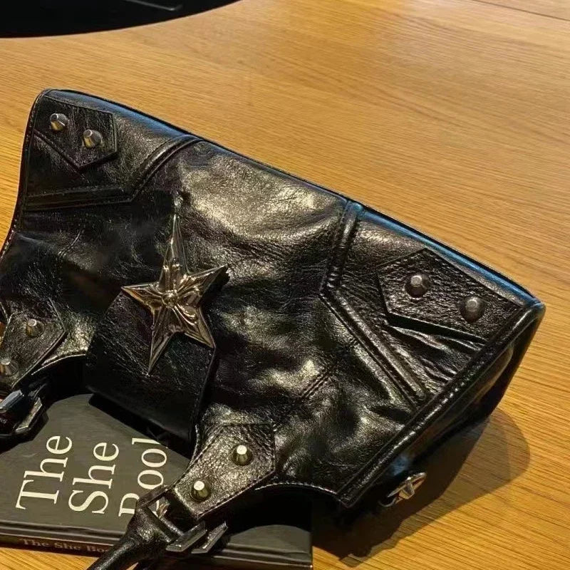 Y2K Korean Gothic Star Girl Black Bag Aesthetic Vintage Fairy Grunge Punk Goth Purse Shoulder Handbags Bucket Tote Bags Women