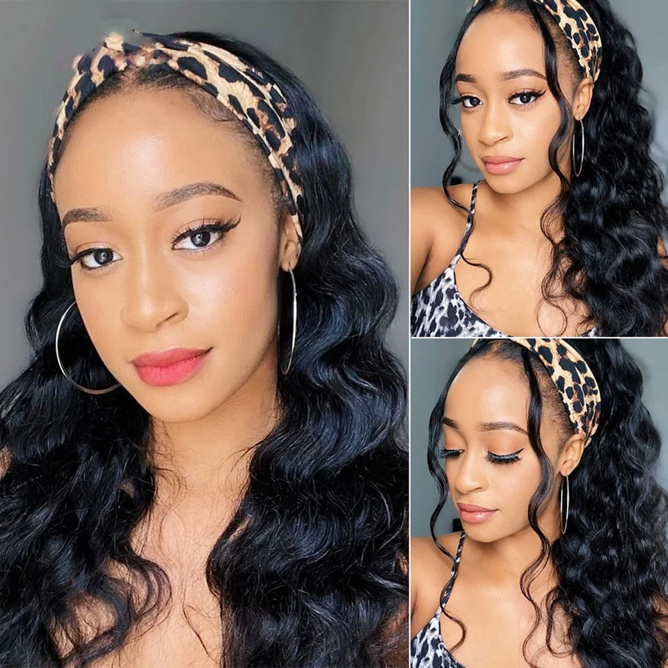 Headband Wig Human Hair Body Wave Virgin Human Hair Wigs for Black Women Full Machine Made Brazilian Ready To Wear Wig None Lace