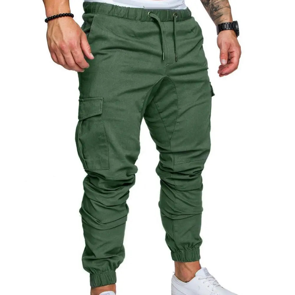 Dropshipping!New Fashion Men Jogger Pants Casual Solid Color Pockets Waist Drawstring Ankle Tied Skinny Cargo Pants Size XS-4XL