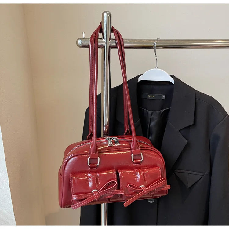 Vintage Women Business Shoulder Bags Simple Ladies Commute Tote Bag Pu Leather Female Underarm Bag Burgundy Large Handbags Purse