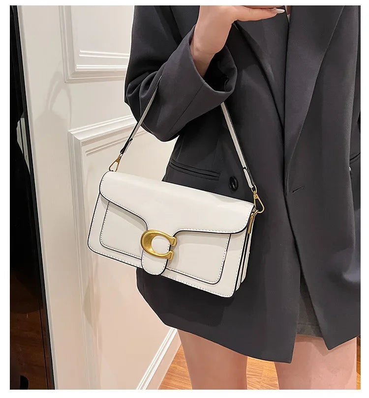 2025 New Women's High-End Pure Color Simple Square Bag Multi-Layer Commuting Single Shoulder Bag Neutral Minimalist Style