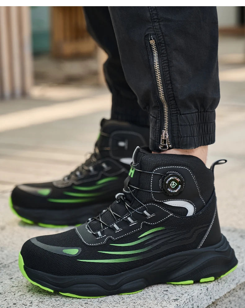 High Top Work Safety Boots Men Steel Toe Cap Work Shoes Rotating Button Indestructible Sneakers Protection Men Safety Shoes