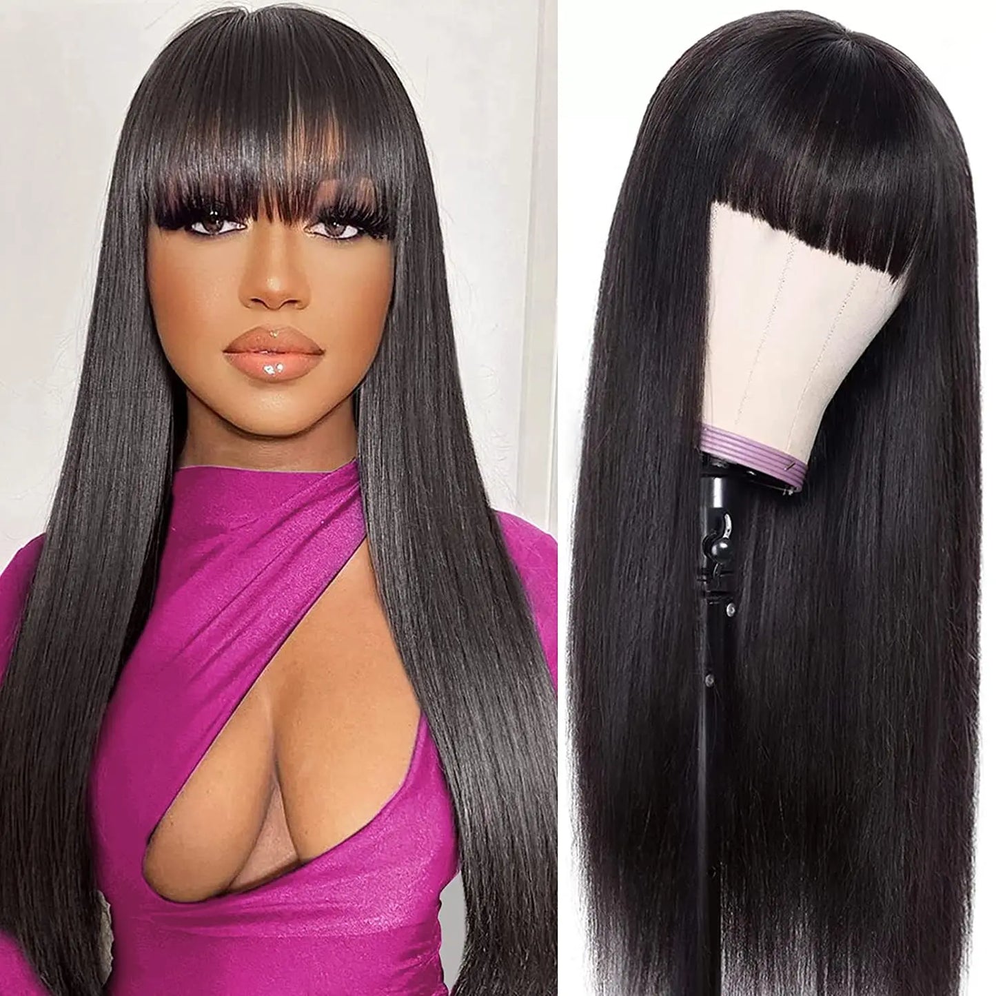 Wig With Bangs Fringe Wigs Human Hair Wig For Women Brazilian 100%Human Hair Sale Bangs Wig Full Machine Made Remy Hair Glueless