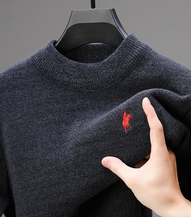 Luxury Brand Men's O-Neck Sweater Autumn/Winter New Item Exquisite Velvet Embroidered Thick Pullover Knitwear Top Men's Clothing